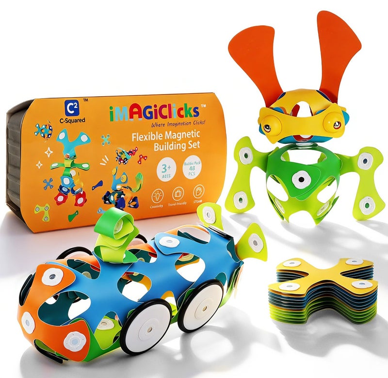 iMAGiClicks (PROMO BUNDLE) iMAGiClicks Flexible Magnetic Building Set for Kids, Magnetic Building Toys, Bendable Magnetic Tiles, STEM Educational Toy, Strong Magnets, Travel-Friendly Eid Gift, Ages 3+ (BuilderPack, 48 count) & iMAGiClicks Flexible Magnetic Building Set for Kids, Magnetic Building Toys, Bendable Magnetic Tiles, STEM Educational Toy, Strong Magnets, Travel-Friendly Eid Gift, Ages 3+ (Travel Pack, 16, count) Bundle - Image 2